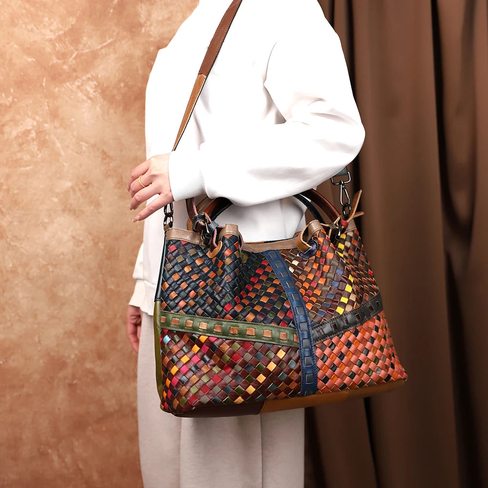 Retro women's handbag with a top layer of cowhide large capacity