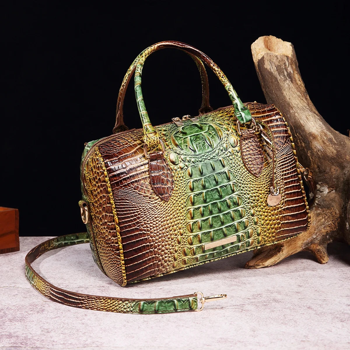 Top-Handle Crocodile Bag Crossbody Leather Tote Large Capacity