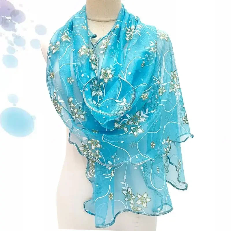 45*175cm  Elegant 2024 Silk Scarf Lightweight Lace Hijab