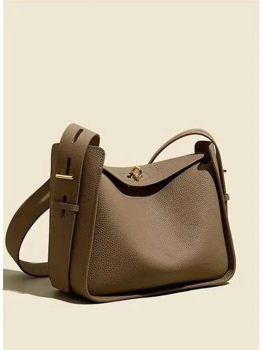 Genuine Leather Hobo Crossbody Flap Shoulder Bag Wide Strap