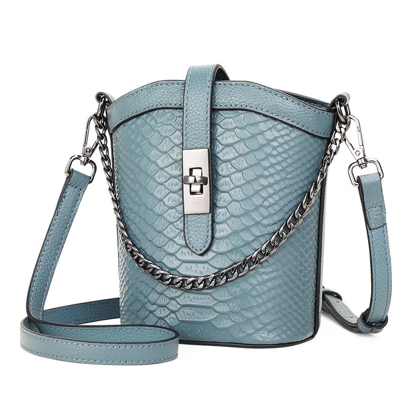 Genuine Leather Crossbody Bag Texture Crocodile Pattern