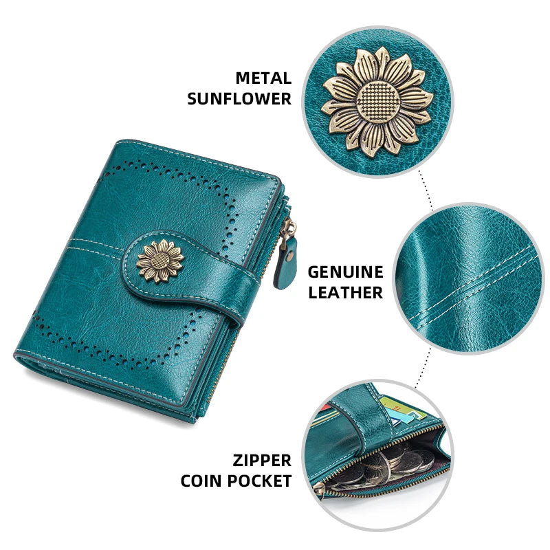 Genuine Leather RFID Wallet Women Clutch Credit Card Holder