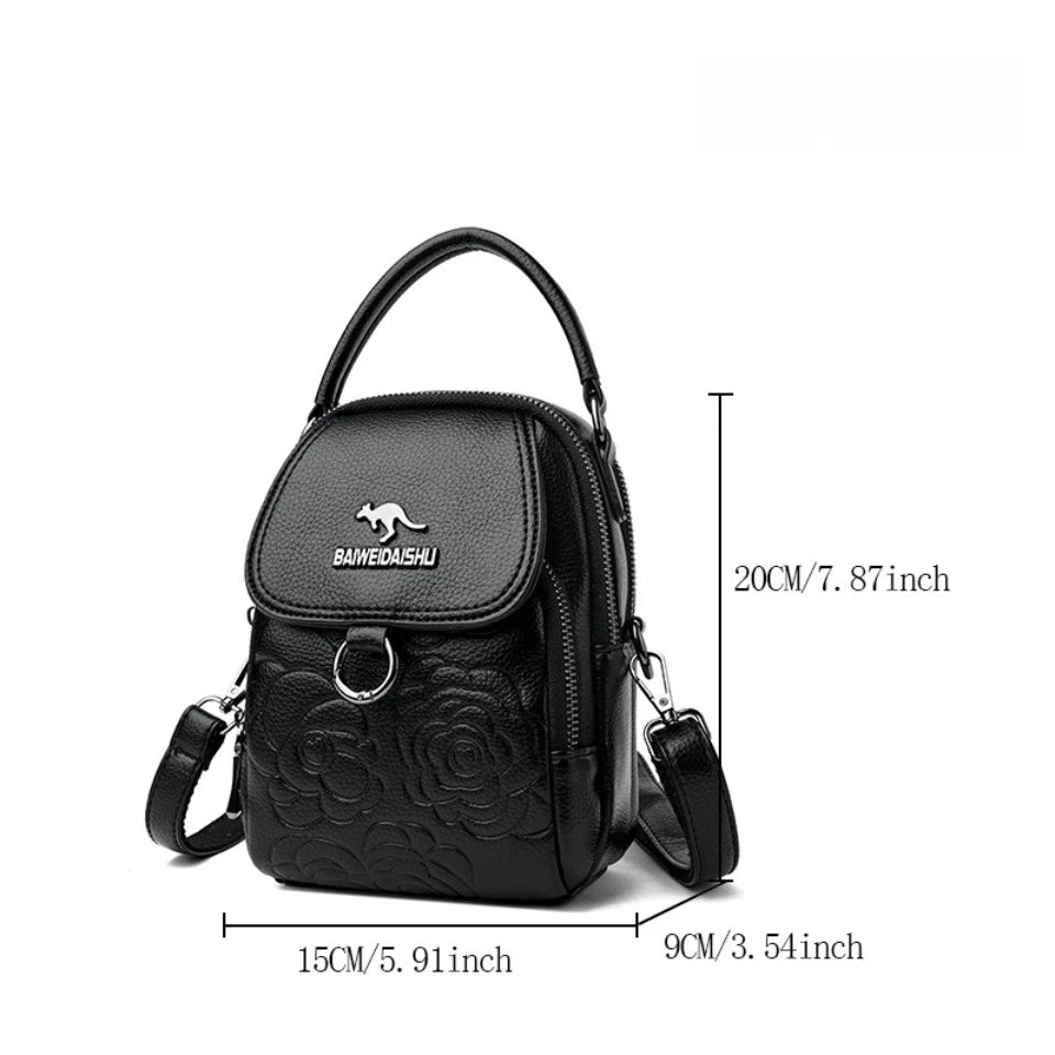 Vintage Floral Embossed Leather Mini Shoulder Bag Crossbody Handbag