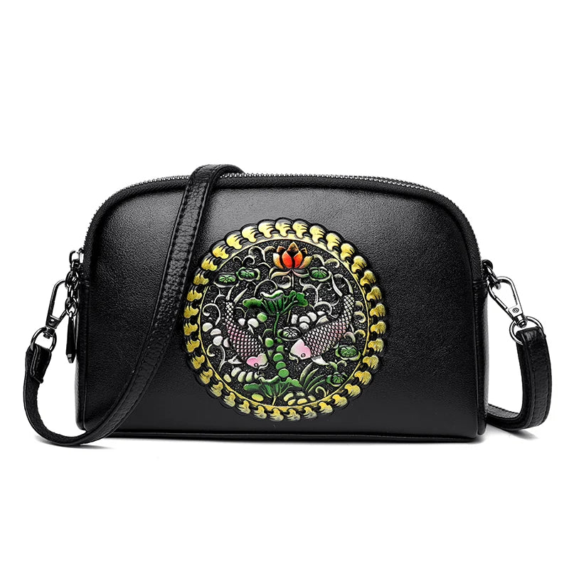 Designer Wrist Bag Women Relief Shoulder Bag Retro Small Fashionable Mommy Phone Pocket High-quality Leather Crossbody Purse