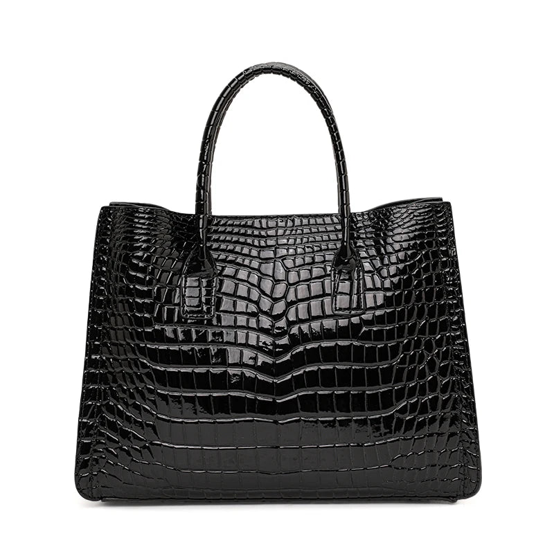 Luxury Crocodile Pattern Genuine Leather Tote Bag Large-Capacity