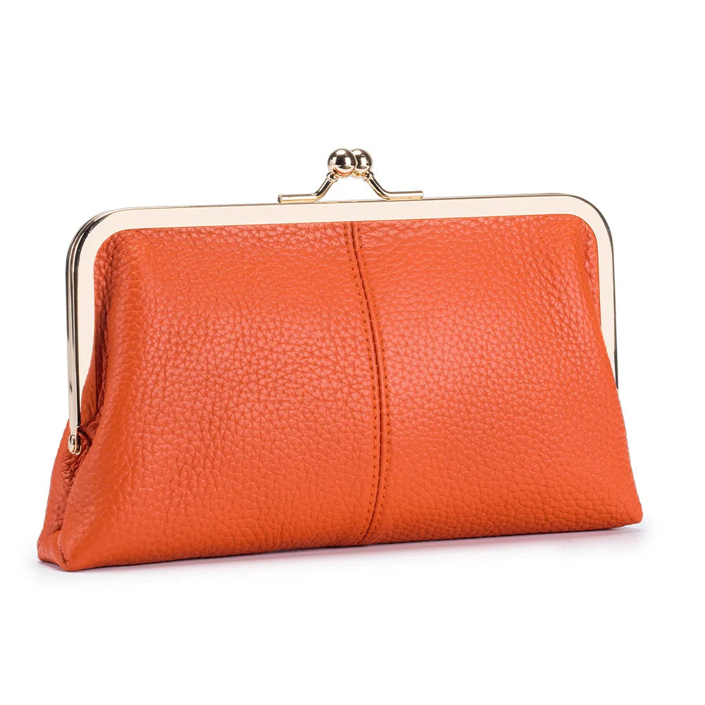 Genuine Cow Leather Long Clutch Wallet Clip Fashion Retro