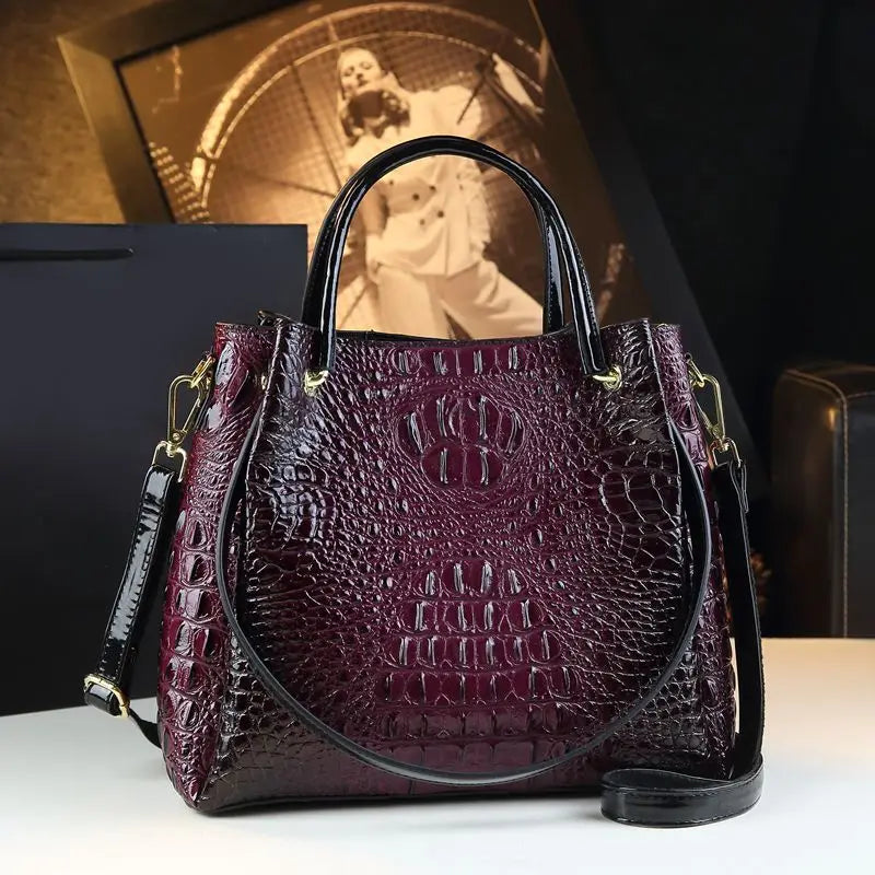 Genuine Leather Women Handbags Tote Bag Fashion Crocodile Print Bucket Bag