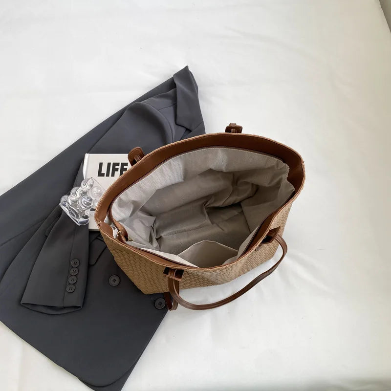 Trendy Vintage Rhombic Woven Shoulder Bags Large Capacity Bag