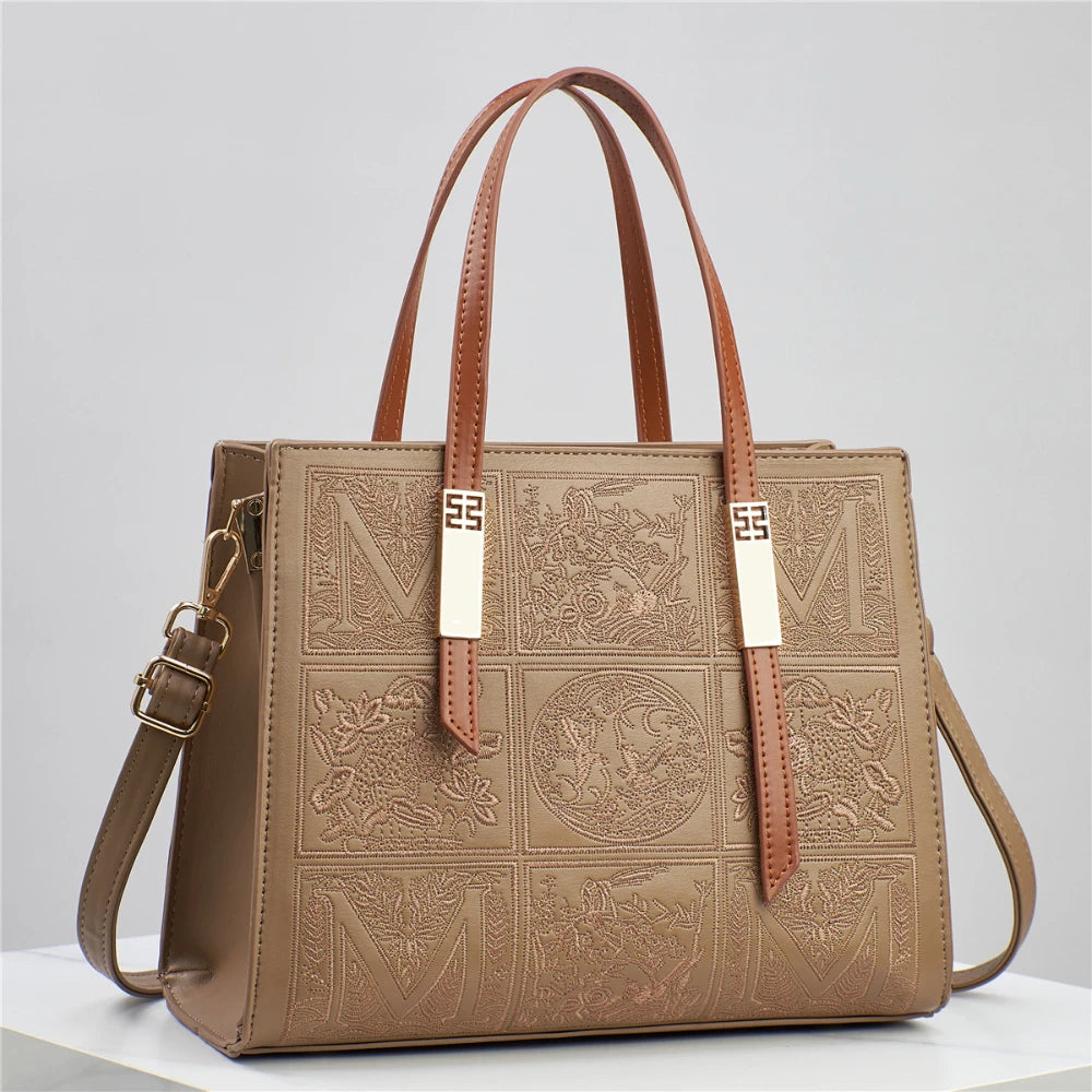 Embroidered Fashionable Handbag Square Single Shoulder PU Leather Crossbody Bag