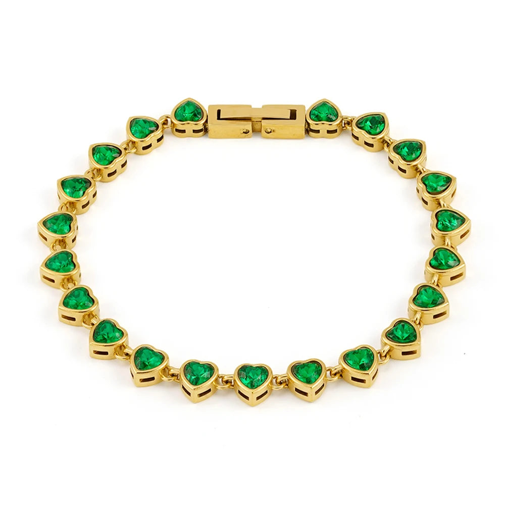 Green Zircon Jewelry Bracelet Stainless steel 18K Gold Plated