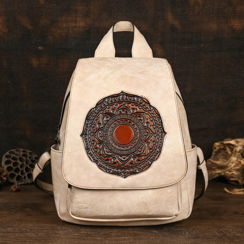 Vintage Tang Grass Embossed Leisure Travel Luxury Backpack