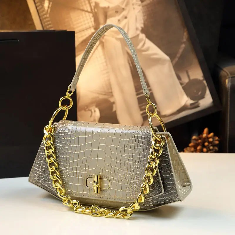 Stone Print Design Light Luxury Leather Shoulder Handbag