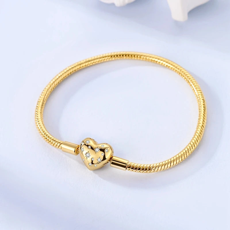 925 Sterling Silver 17-20CM Golden Heart Shaped Bracelets