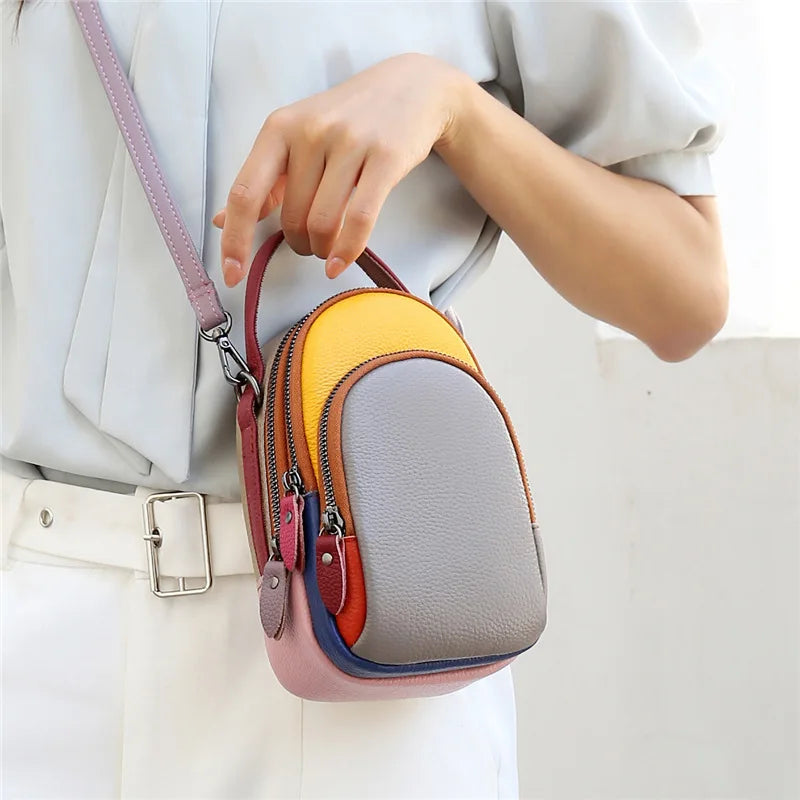 Leather mobile phone pocket change collector color head layer cowhide casual bag