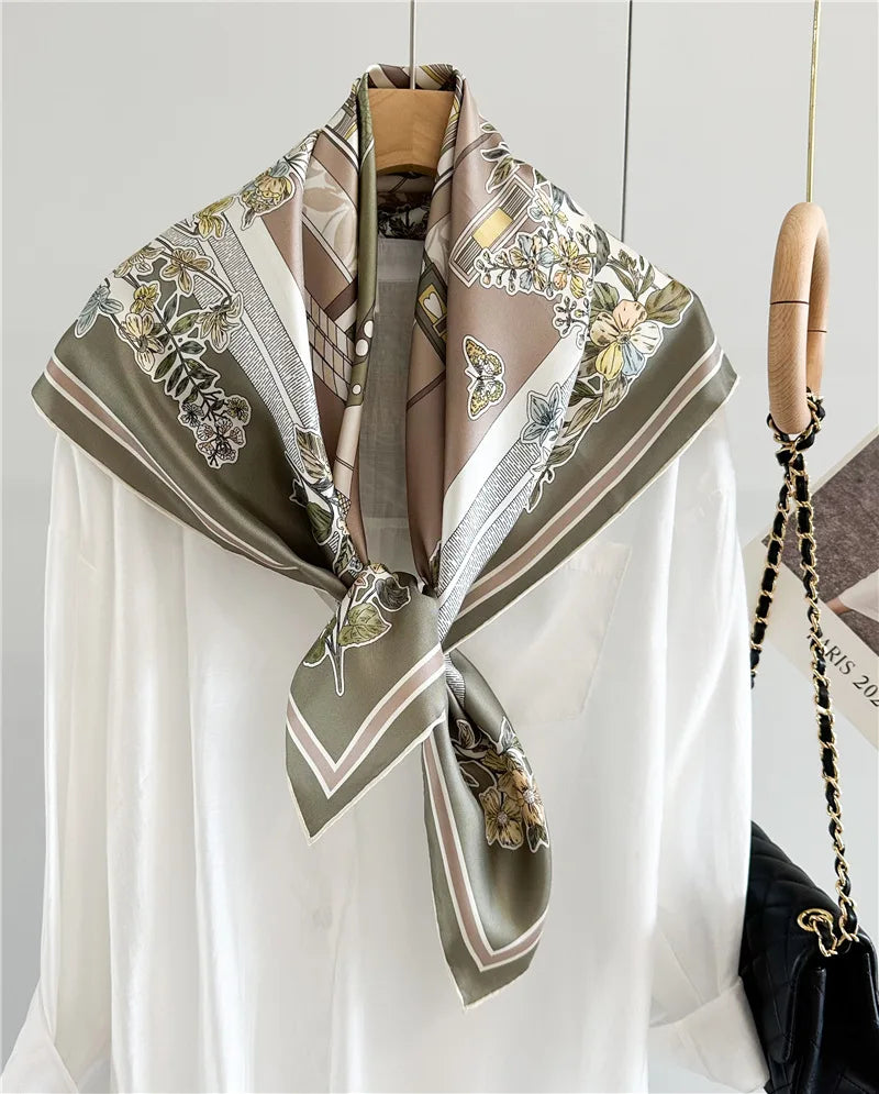 90 Silk Scarf Ladies 100% Real Silk Scarf Neckerchief Floral Fashion Elegant
