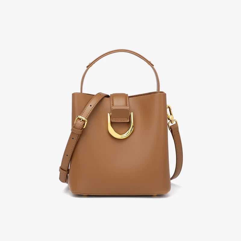 Luxury Genuine Leather Handbag Casual Crossbody Bucket Bag