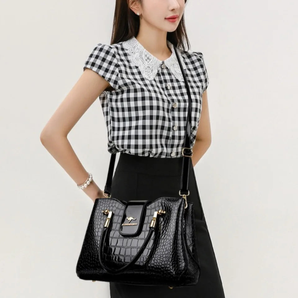 Casual Tote Bag Oil PU Leather Handbag Crossbody Bag