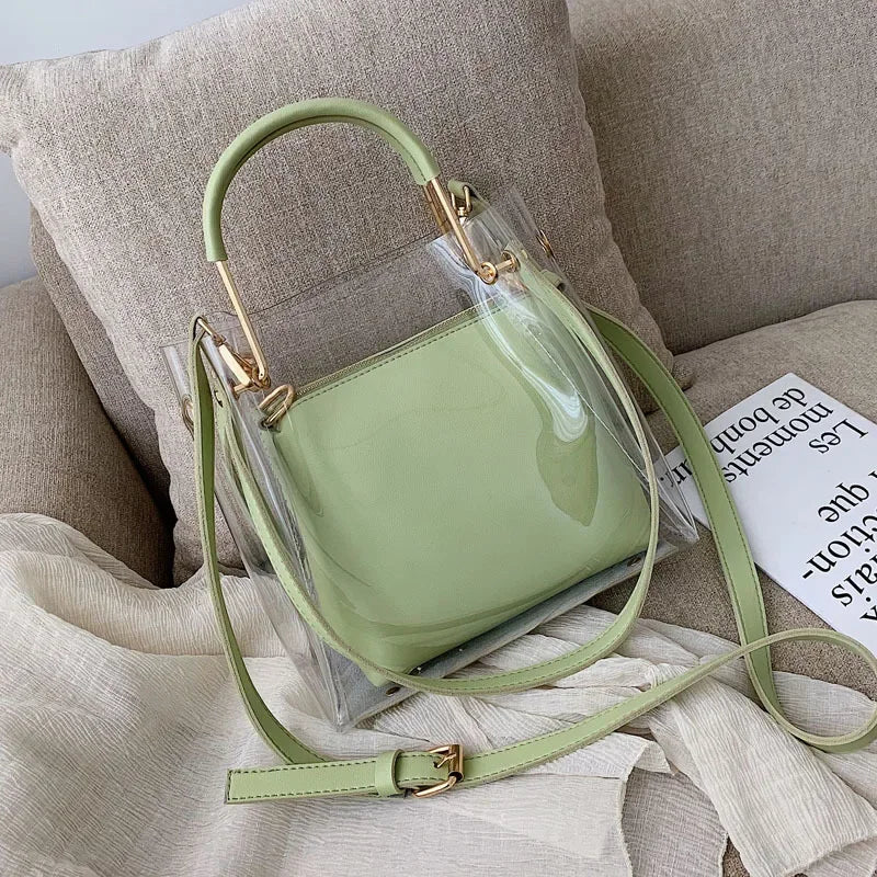 Fashion Transparent Women Shoulder Bag Jelly Candy Bucket Bag Messenger Bags