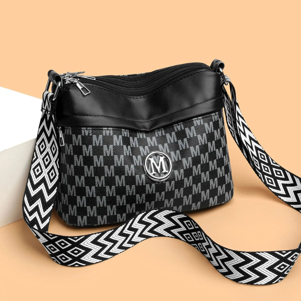 Classic Letter Patchwork Design Stylish Crossbody Bag Leather Shoulder Bag