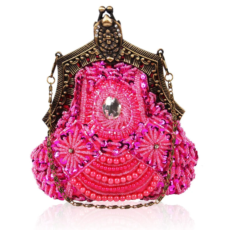 Retro Fashion Pearl Sequin Beaded Clutch Handbag