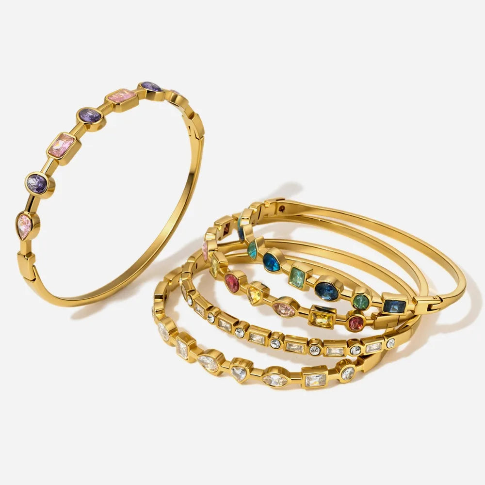 Zircon Inlay Bracelet 18K Gold Plated Stainless Steel Jewelry