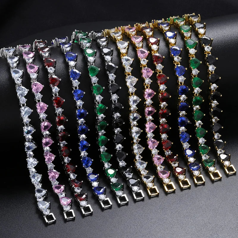 18K Gold-Plated Copper Luxury Tennis Bracelet Heart-Shaped CZ Diamond-Set Bracelet