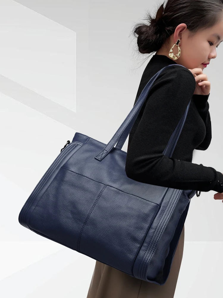 Genuine Leather Women's Handbags 14 Inch Laptop Capacity