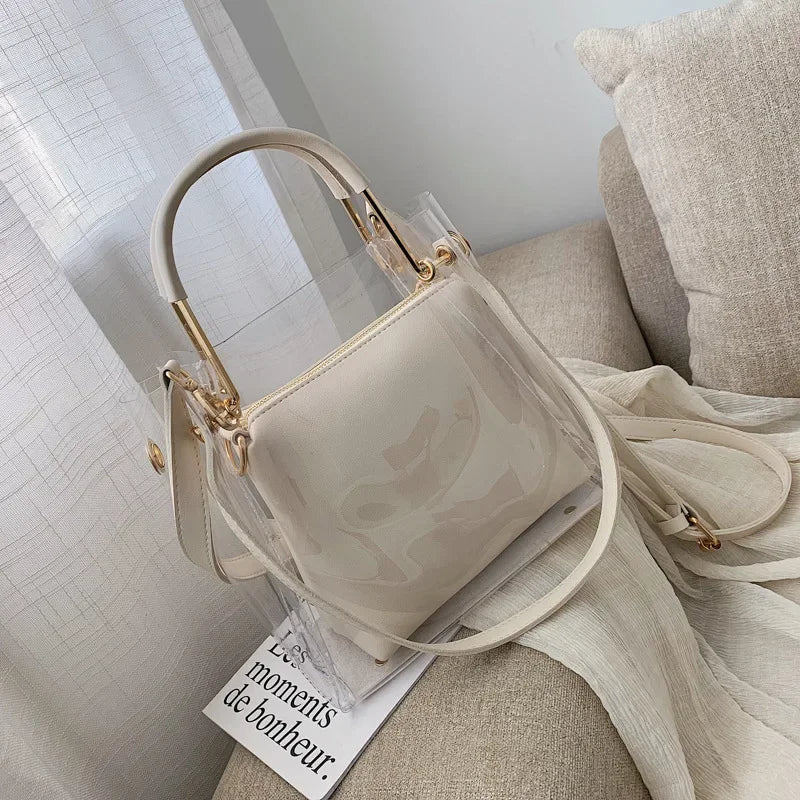 Fashion Transparent Women Shoulder Bag Jelly Candy Bucket Bag Messenger Bags