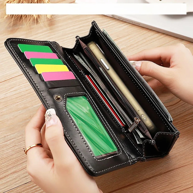 Long Leather Multi Card Slots Large Capacity Vintage Wallet