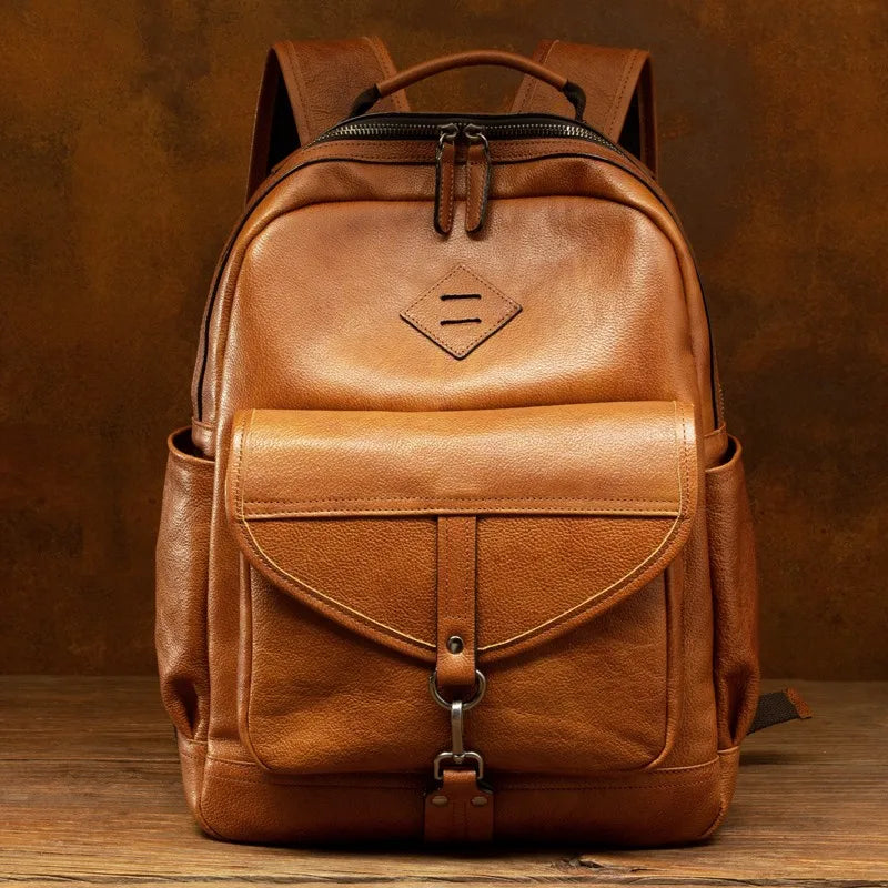 Retro handmade cowhide leather large capacity backpack for men