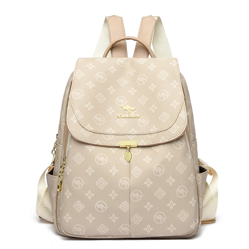 Classic Kangaroo Printed Backpacks Pu Leather Backpack