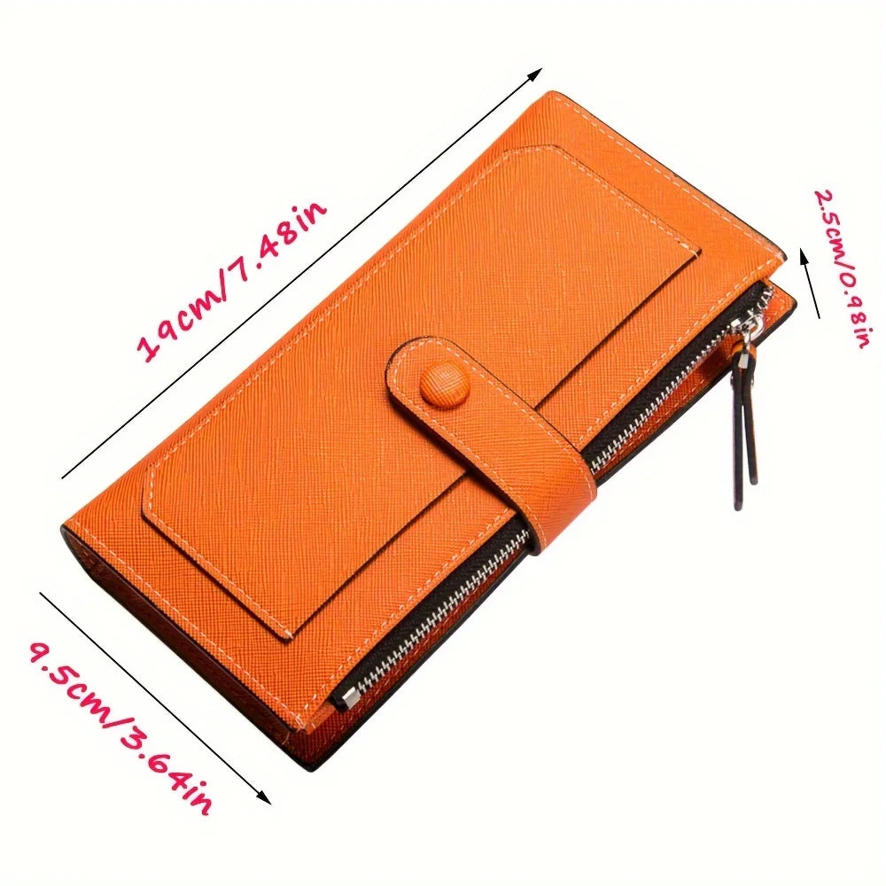 Women PU Leather Wallet Bifold Clutch Large Capacity Card Organizer Buckle Long Purse
