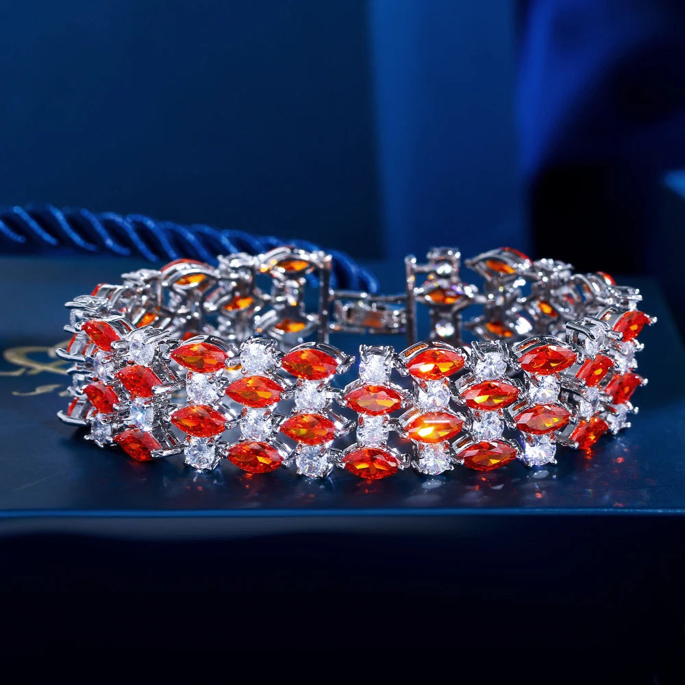 Luxury Green Zirconia Wide Fashion Bracelet for Women Fashion Evening Jewelry