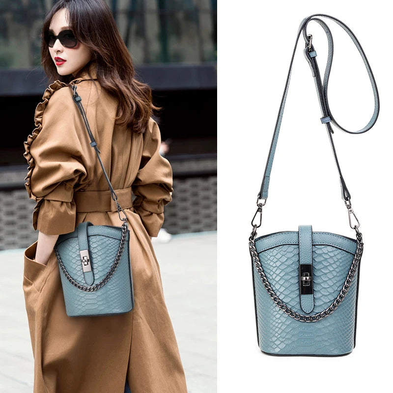 Genuine Leather Crossbody Bag Texture Crocodile Pattern