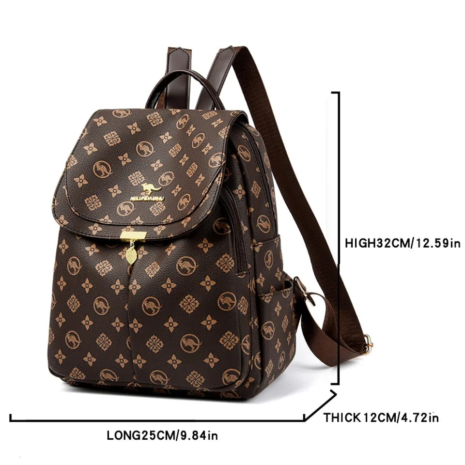 Classic Kangaroo Printed Backpacks Pu Leather Backpack