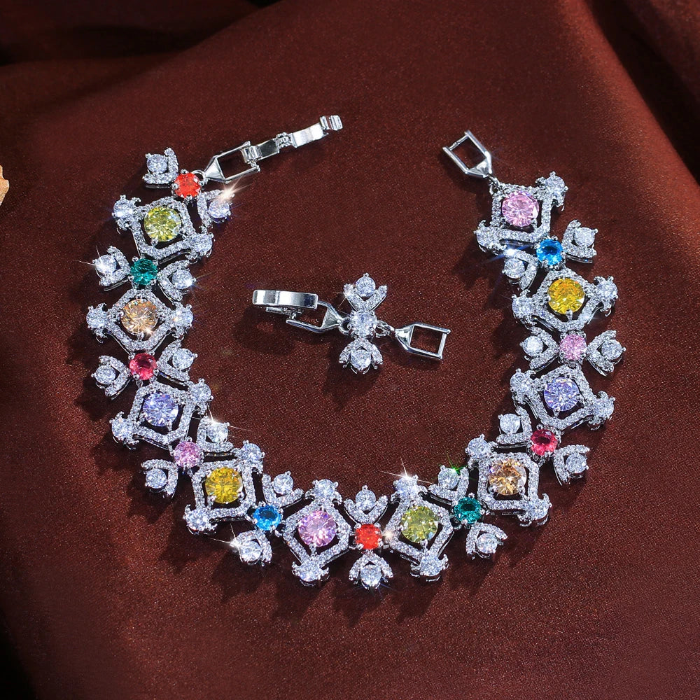 Luxury Shiny Round White Zirconia Geometric Shape Bracelet Jewelry for Women