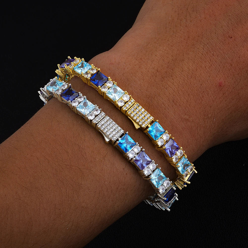 Blue Bracelet Inlaid Sapphire Blue Square Cubic Zirconia