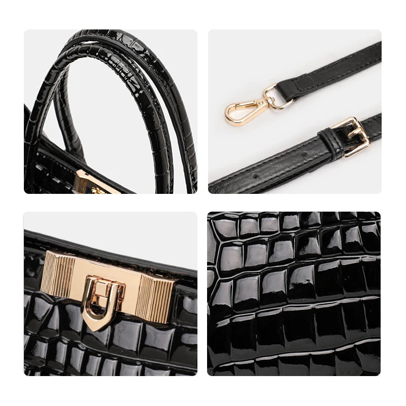 Luxury Crocodile Pattern Genuine Leather Tote Bag Large-Capacity