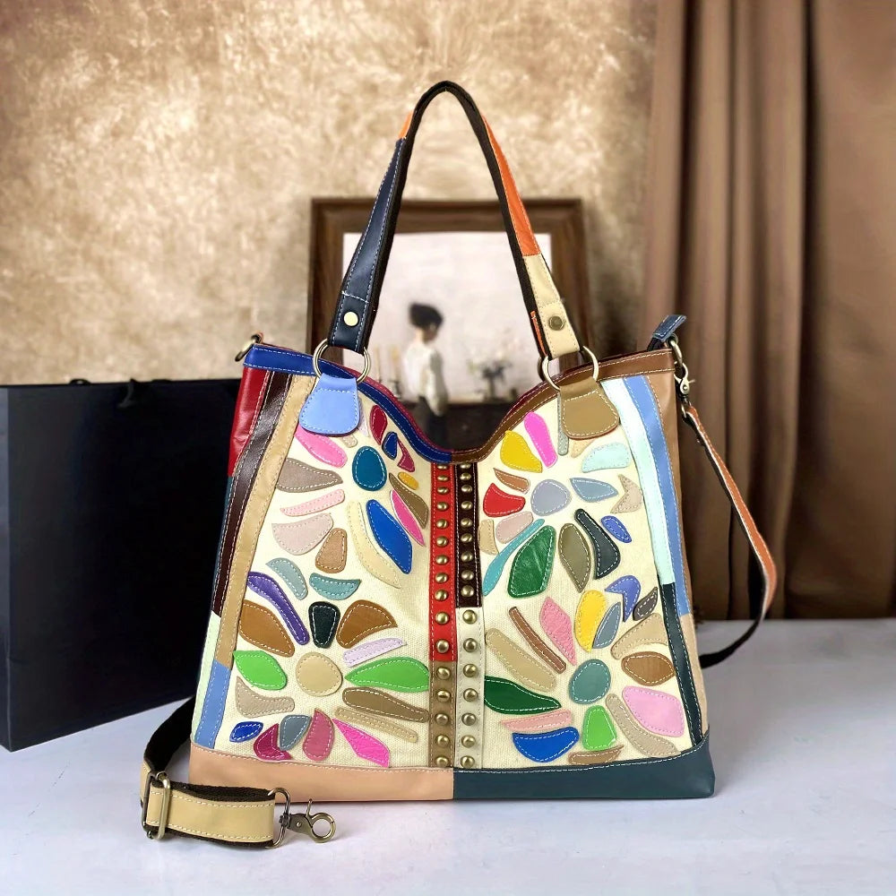Top layer cowhide large capacity single shoulder tote handbag