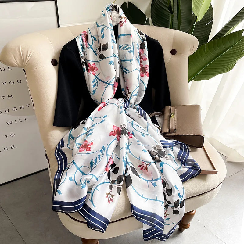 180*90cm Large Silk Satin Scarf Hijab Women Print Shawl