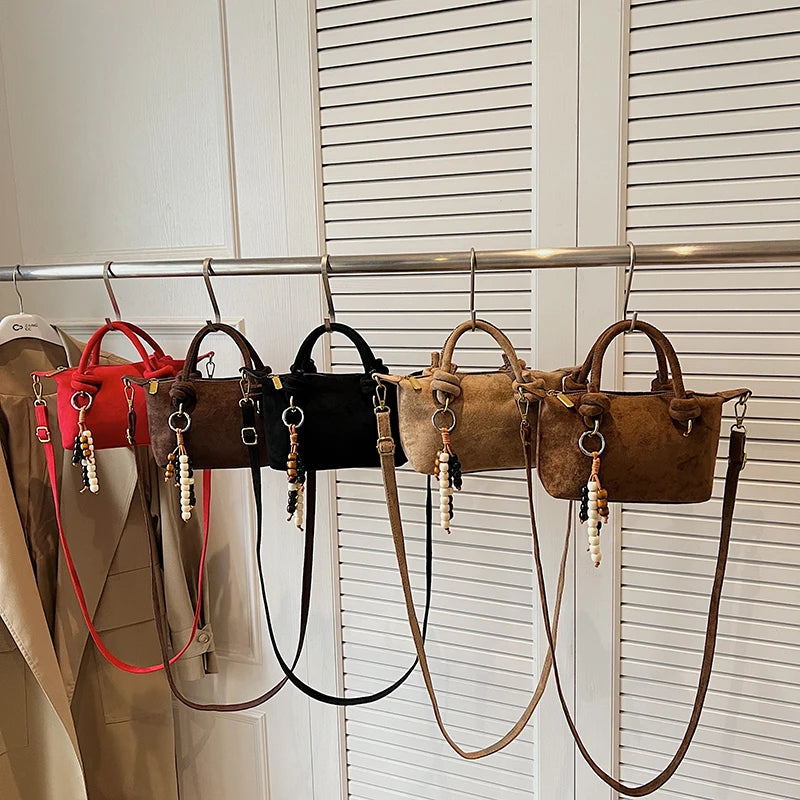 Women Small Suede Crossbody Retro Short Handle Bag