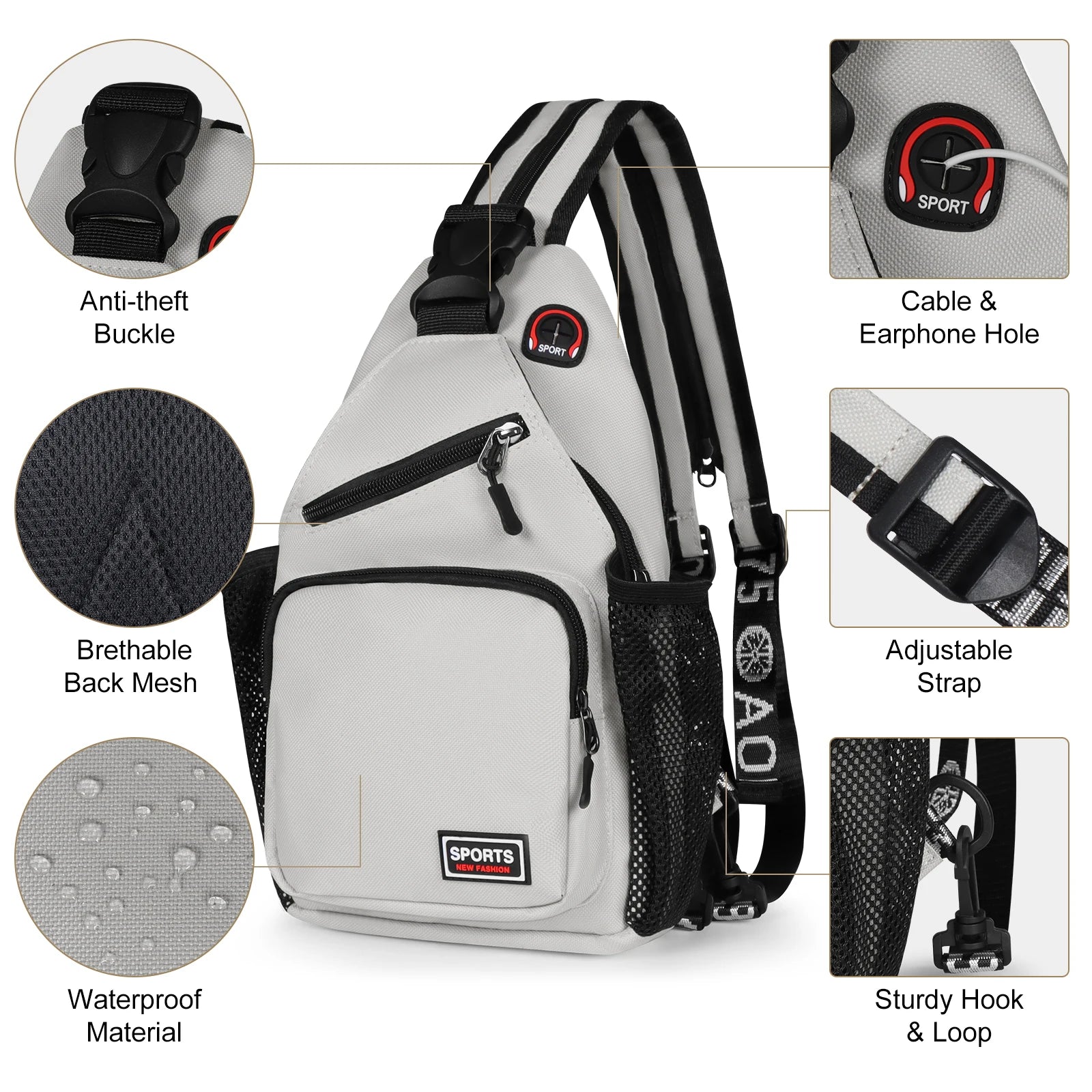 Women Chest Bags Adjustable Backpack Single Shoulder Bag With Earphone Hole