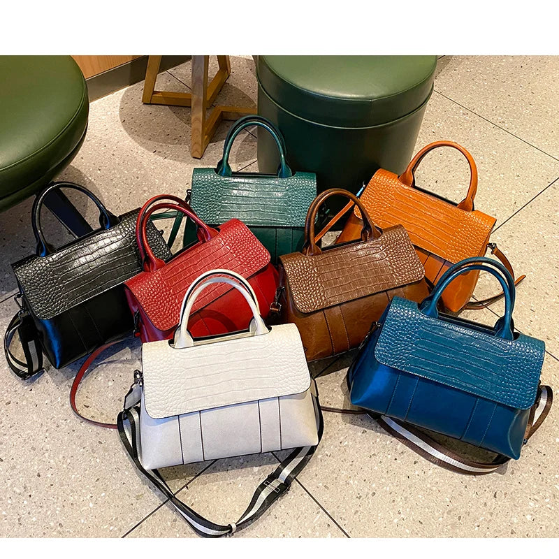Real Leather Crossbody Bag Female Cowhide Designer Luxury Retro Large Capacity