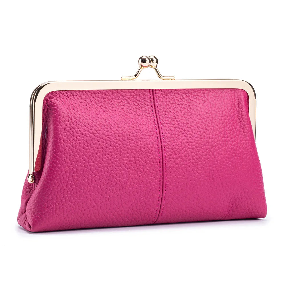 Genuine Cow Leather Long Clutch Wallet Clip Fashion Retro