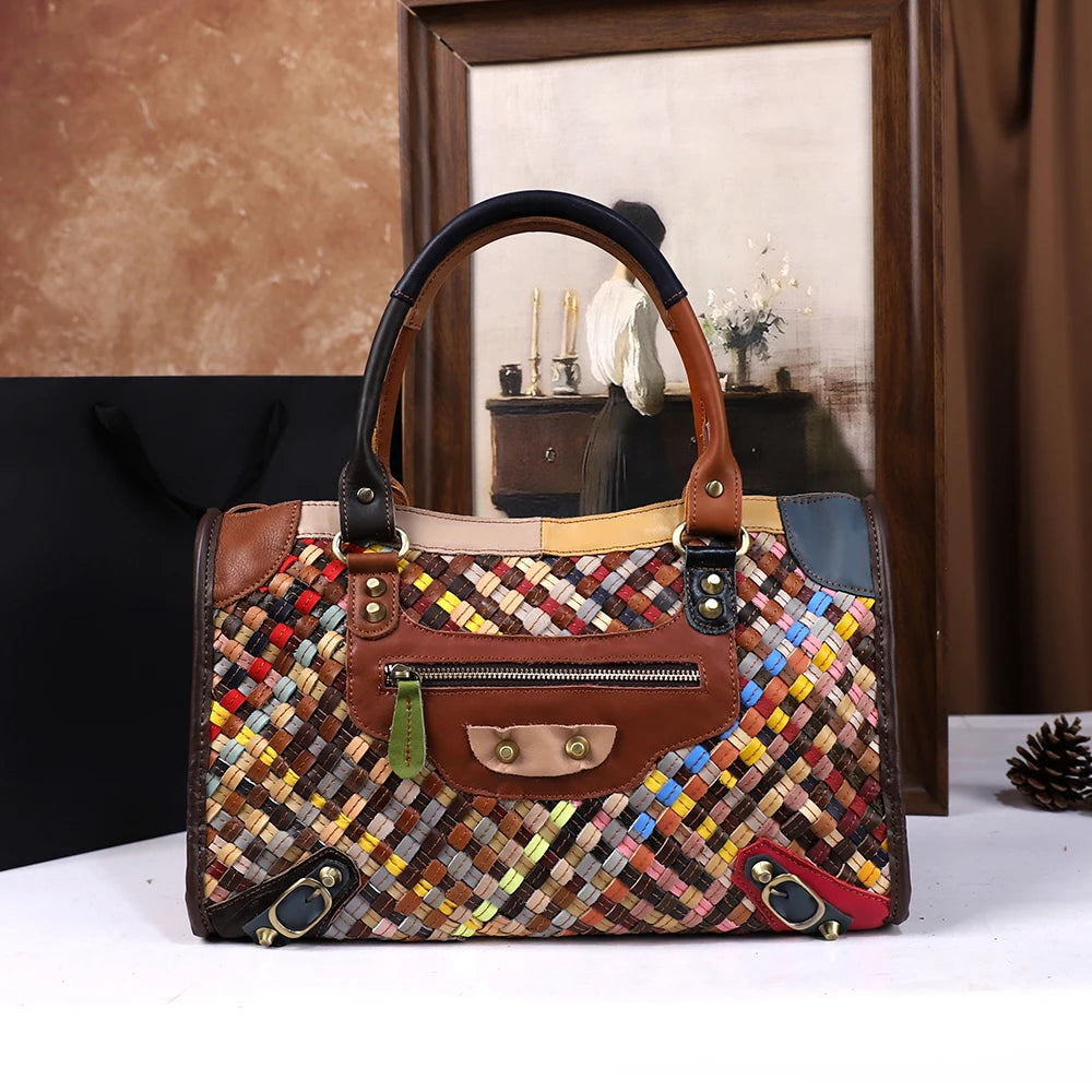 Retro hand-woven genuine leather casual versatile single-shoulder crossbody bag