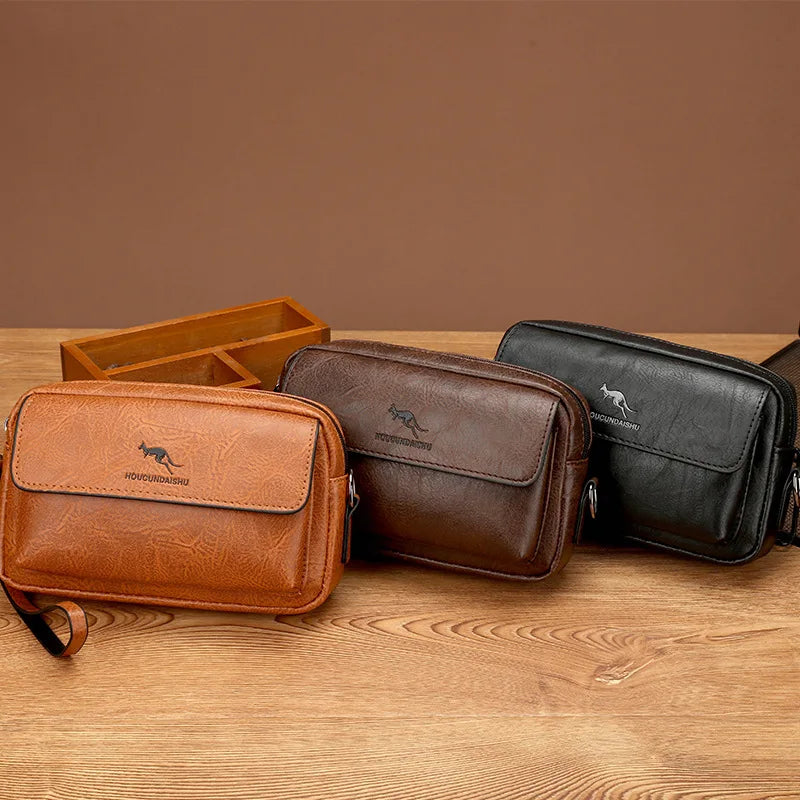 PU Leather Men's Clutch Long Wallet Mini Shoulder Bag