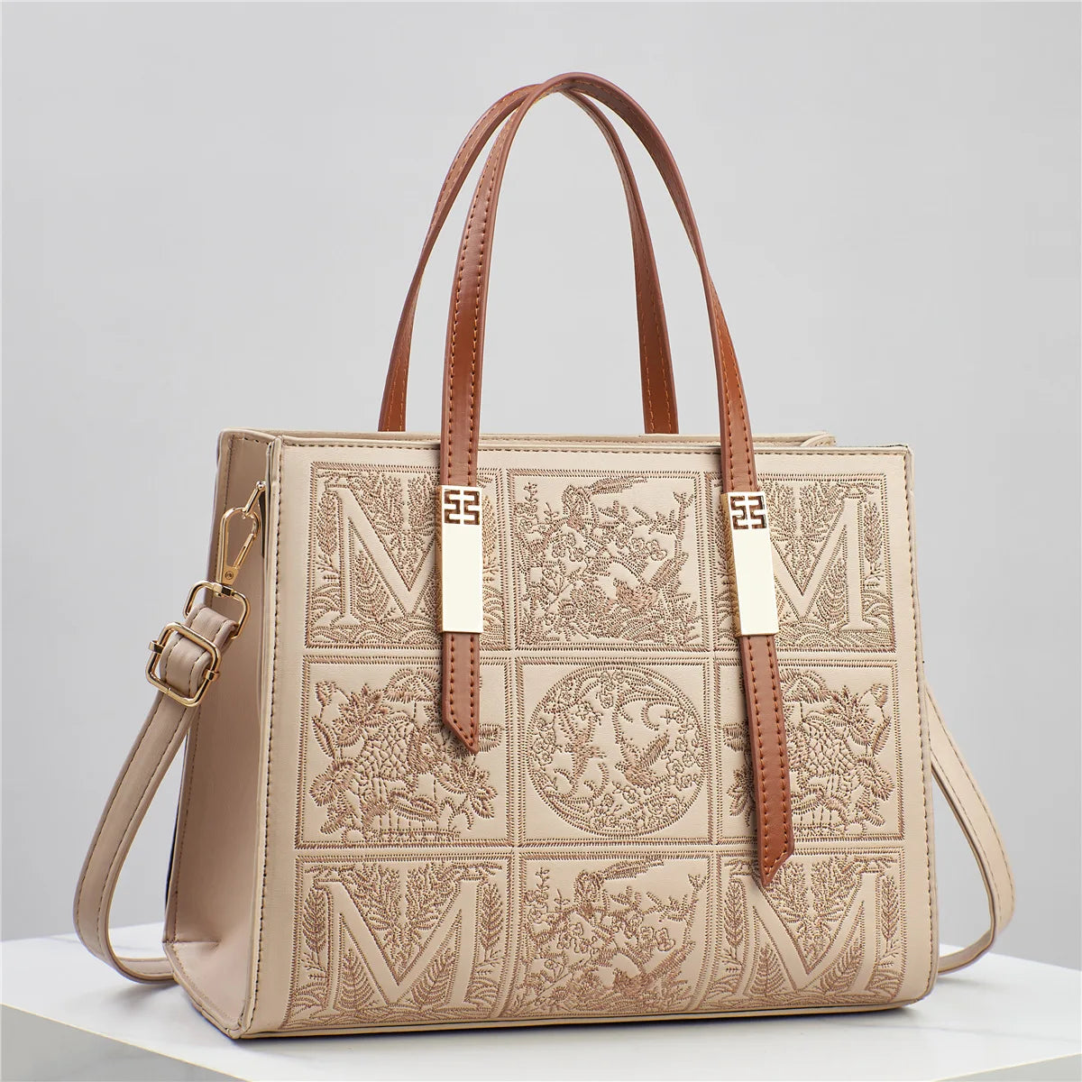 Embroidered Fashionable Handbag Square Single Shoulder PU Leather Crossbody Bag