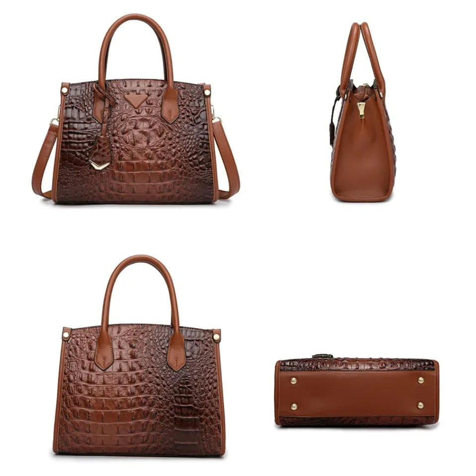 Large Top-Handle Bag Vintage Crocodile Design Shoulder Bag