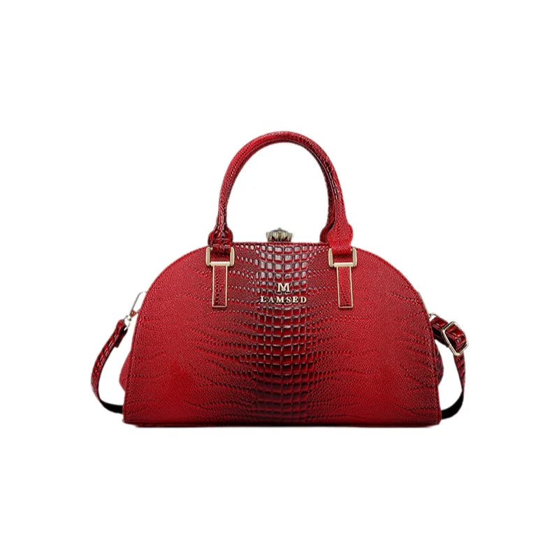 Women's Fashion Crocodile Pattern Shoulder Crossbody Bag Retro Shell Handbag