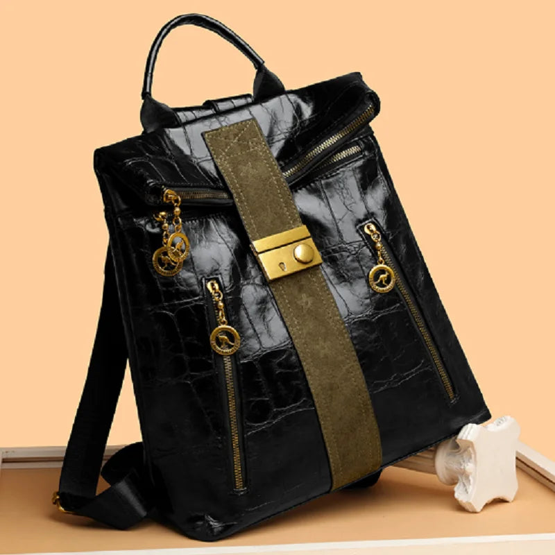 Fashion Luxury High Quality Leather Travel Backpacks Large Capacity Shoulder Bag